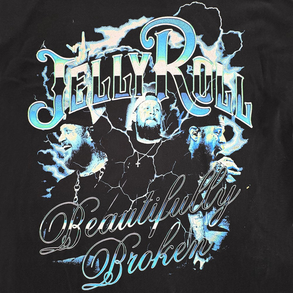 Jelly Roll - Broken Lightning - Black T-shirt featuring a bold lightning graphic and vibrant colors for music fans.