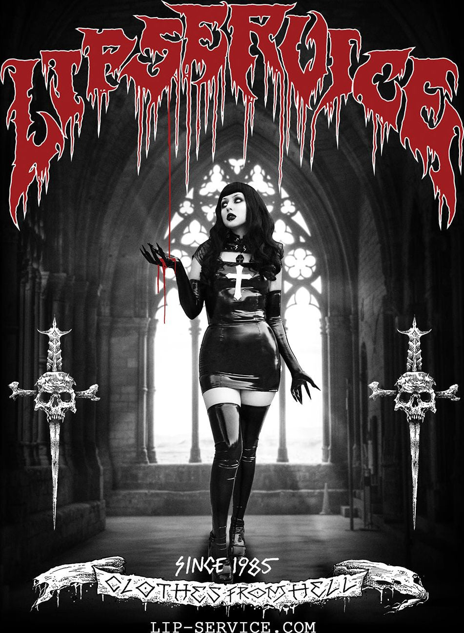 Lip Service Black Vinyl Houses Of The Holy Wicked Sinner Cross Dress | DRESSES