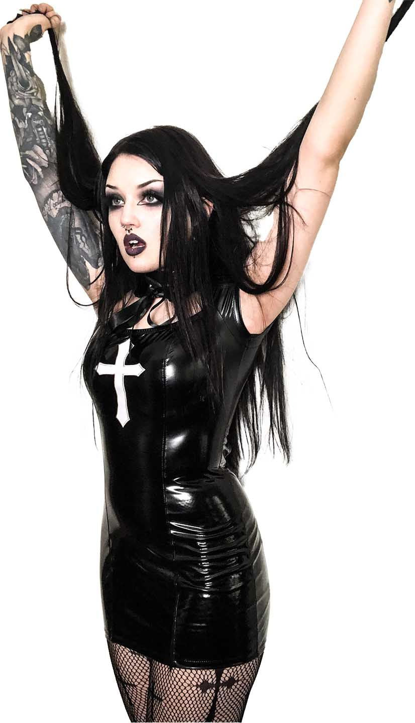 Lip Service Black Vinyl Houses Of The Holy Wicked Sinner Cross Dress | DRESSES