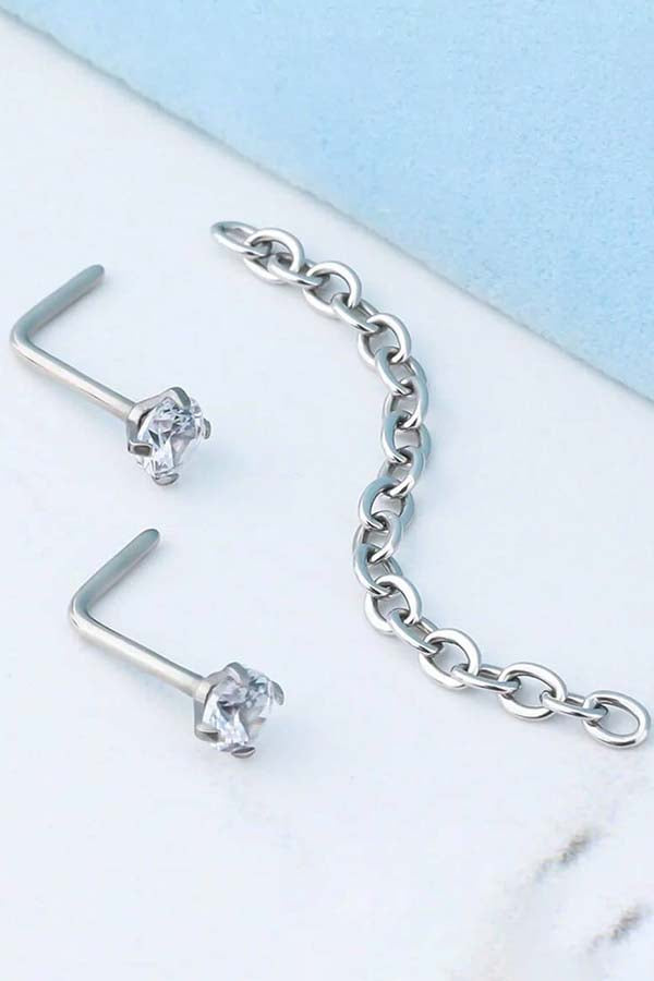 L-shaped CZ | NOSE STUD & CHAIN SET