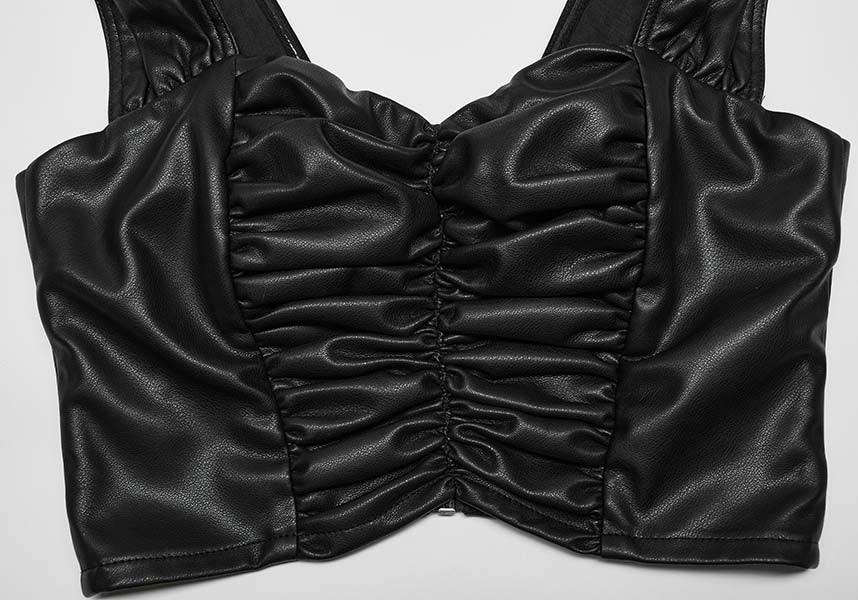 Pleated Faux Leather | TOP - Beserk - all, all clothing, all ladies, all ladies clothing, black, clothing, discountapp, faux leather, fp, googleshopping, goth, goth summer, goth summer clothing, goth tank top, gothic, gothic gifts, halloween clothing, labelnew, labelvegan, ladies, ladies clothing, ladies shirt, ladies top, ladies tops, may23, plus, plus size, PR20230509, R300523, ruched, summer clothing, summer goth, tees and tops, tops, tshirts and tops, vegan, womens crop tops