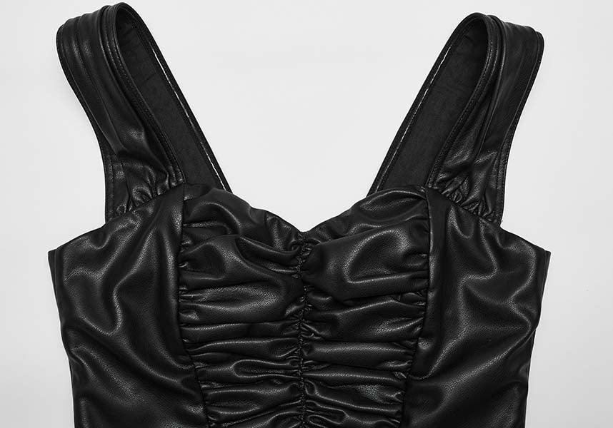 Pleated Faux Leather | TOP - Beserk - all, all clothing, all ladies, all ladies clothing, black, clothing, discountapp, faux leather, fp, googleshopping, goth, goth summer, goth summer clothing, goth tank top, gothic, gothic gifts, halloween clothing, labelnew, labelvegan, ladies, ladies clothing, ladies shirt, ladies top, ladies tops, may23, plus, plus size, PR20230509, R300523, ruched, summer clothing, summer goth, tees and tops, tops, tshirts and tops, vegan, womens crop tops