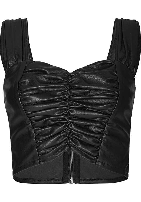 Pleated Faux Leather | TOP - Beserk - all, all clothing, all ladies, all ladies clothing, black, clothing, discountapp, faux leather, fp, googleshopping, goth, goth summer, goth summer clothing, goth tank top, gothic, gothic gifts, halloween clothing, labelnew, labelvegan, ladies, ladies clothing, ladies shirt, ladies top, ladies tops, may23, plus, plus size, PR20230509, R300523, ruched, summer clothing, summer goth, tees and tops, tops, tshirts and tops, vegan, womens crop tops