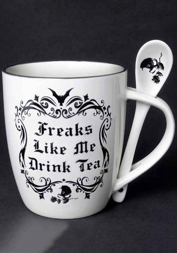 Freaks Like Me Drink Tea | MUG AND SPOON SET - Beserk - alchemy gothic, all, bat, bats, black, clickfrenzy15-2023, coffee, cup, discountapp, fp, gift, gift idea, gifts, goth, gothic, gothic gifts, gothic homewares, home, homeware, homewares, kitchen, mens gifts, mothersday, mothersdaycosy, mug, R300920, sep20, skull, skulls, spoon, winter, winter homewares