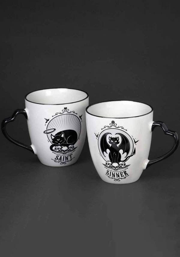 Saint & Sinner | COUPLE MUGS` - Beserk - AG086790, all, black cat, cat, cats, clickfrenzy15-2023, coffee, discountapp, fp, gift, gift idea, gift ideas, gift set, gifts, goth homeware, gothic gifts, gothic homeware, gothic homewares, home, homeware, homewares, jul22, kitchen, mens gifts, mug, r030722, set, tea, valentines, valentines day, winter, winter homewares