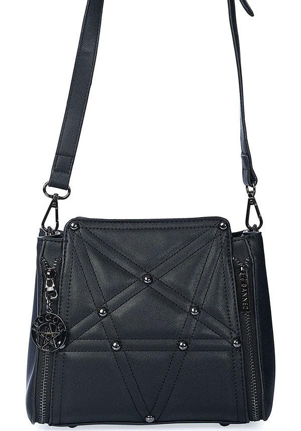 Darq | CROSSBODY BAG - Beserk - accessories, all, BA39270, bag, bags, banned apparel, black, clickfrenzy15-2023, crossbody, discountapp, fp, googleshopping, goth, gothic, gothic accessories, gothic bag, hand bag, handbag, handbags, handbags and purses, jan23, labelvegan, ladies accessories, large pentagram, messenger bag, pentagram, R050123, shoulder bag, studded, vegan