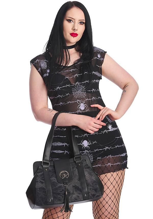 Dreamcatcher | SHOULDER BAG^ - Beserk - accessories, BA37116, BA37495, backorder, bag, bags, black, clickfrenzy15-2023, crescent moon, discountapp, fp, goth, gothic, gothic accessories, gothic bag, grunge, hand bag, handbag, handbags and purses, ladies accessories, moon, moon phase, oct22, pentagram, R041022, shoulder bag, skull, skulll, skulls, witchy