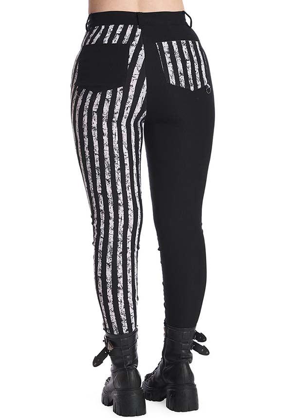 Spooky Nightwalks | PANTS^ - Beserk - all clothing, all ladies clothing, BA37116, backorder, black, black and white, clickfrenzy15-2023, clothing, discountapp, fp, goth, gothic, jeans, jun22, ladies clothing, ladies pants, ladies pants + shorts, ladies pants and shorts, long pants, pants, R050622, stripe, striped, stripes, stripey, trousers, womens pants