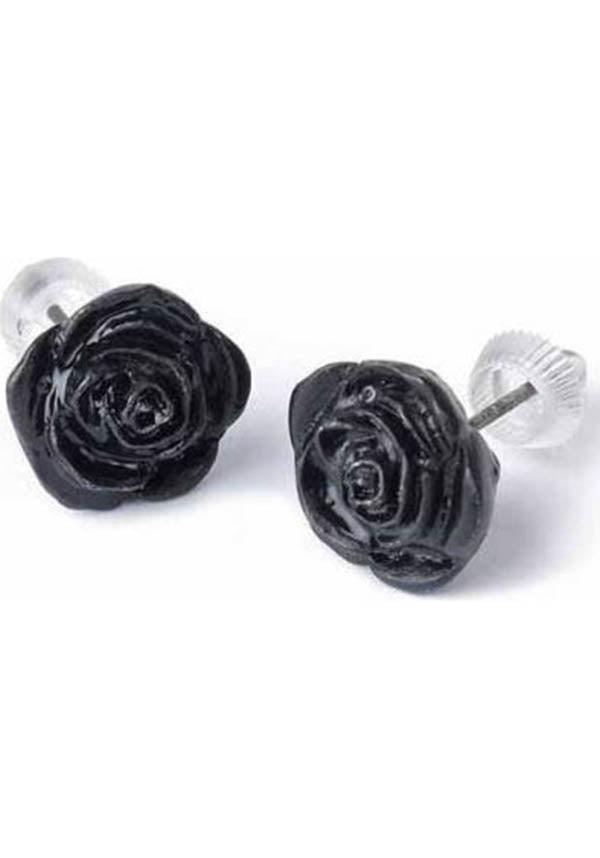Black Rose Stud | EARRINGS - Beserk - accessories, alchemy gothic, all, black, black rose, clickfrenzy15-2023, discountapp, earrings, fp, goth, gothic, gothic accessories, jewellery, jewelry, ladies accessories, rose, roses, valentines gifts