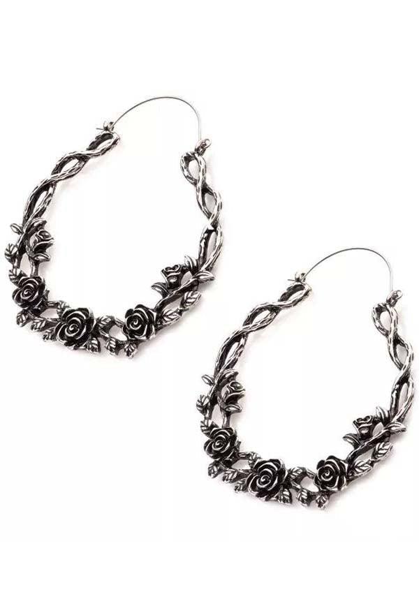 Enchanted Rose Vine | PLUG HOOP EARRINGS - Beserk - accessories, all, all ladies, bodyvibe, BV0605556, discountapp, earrings, flower, flowers, fp, googleshopping, goth, gothic, gothic accessories, hoop earrings, jewellery, jewelry, labelnew, ladies, ladies accessories, may23, mothers day, mothersday, nature, R250523, rose, roses, silver, vine, witchy, women, womens