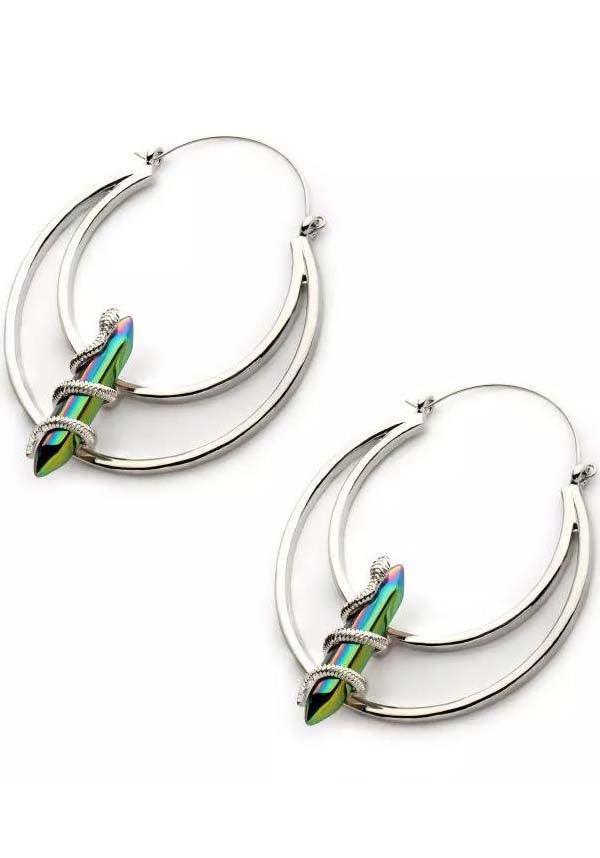 Luna Vitrail Snake | PLUG HOOP EARRINGS - Beserk - accessories, all, all ladies, bodyvibe, BV0605556, crescent moon, crystal, crystals, discountapp, earrings, fp, googleshopping, goth, gothic, gothic accessories, gothic gifts, hoop earrings, jewellery, jewelry, labelnew, ladies, ladies accessories, may23, moon, moon phase, mothers day, mothersday, multi, multicolour, R250523, rainbow, silver, snake, witchy, women, womens