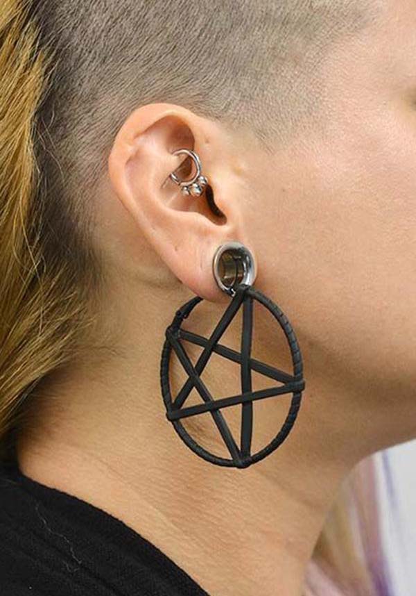 Matte Black Pentagram | PLUG HOOP EARRINGS