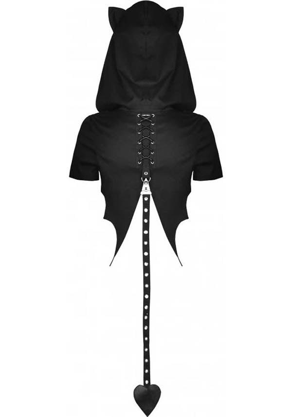 Black Cat | CROPPED HOODIE - Beserk - all, all clothing, all ladies clothing, cape, cardigan, cat, cats, clickfrenzy15-2023, clothing, cool, DIL220427, discountapp, fp, hood, hooded, hoodie, hoodies, ladies clothing, ladies outerwear, may22, outerwear, R220522, shrug, tail, winter, winter clothing, winter wear, womens hoodie