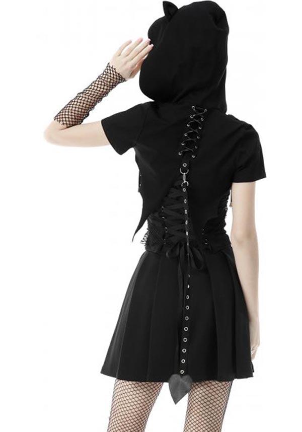 Black Cat | CROPPED HOODIE - Beserk - all, all clothing, all ladies clothing, cape, cardigan, cat, cats, clickfrenzy15-2023, clothing, cool, DIL220427, discountapp, fp, hood, hooded, hoodie, hoodies, ladies clothing, ladies outerwear, may22, outerwear, R220522, shrug, tail, winter, winter clothing, winter wear, womens hoodie