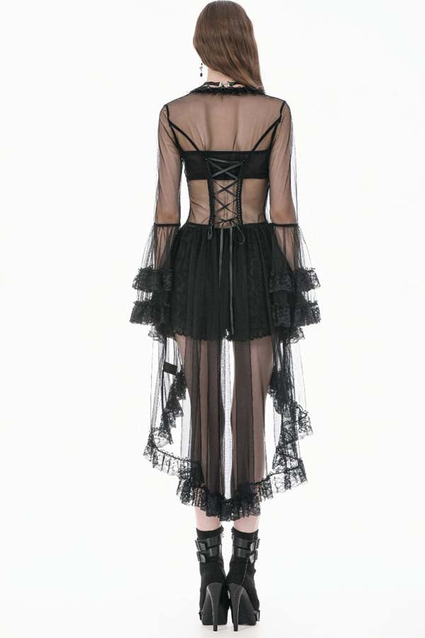 Lace Patchwork Deep-V Flare Sleeve | DRESS