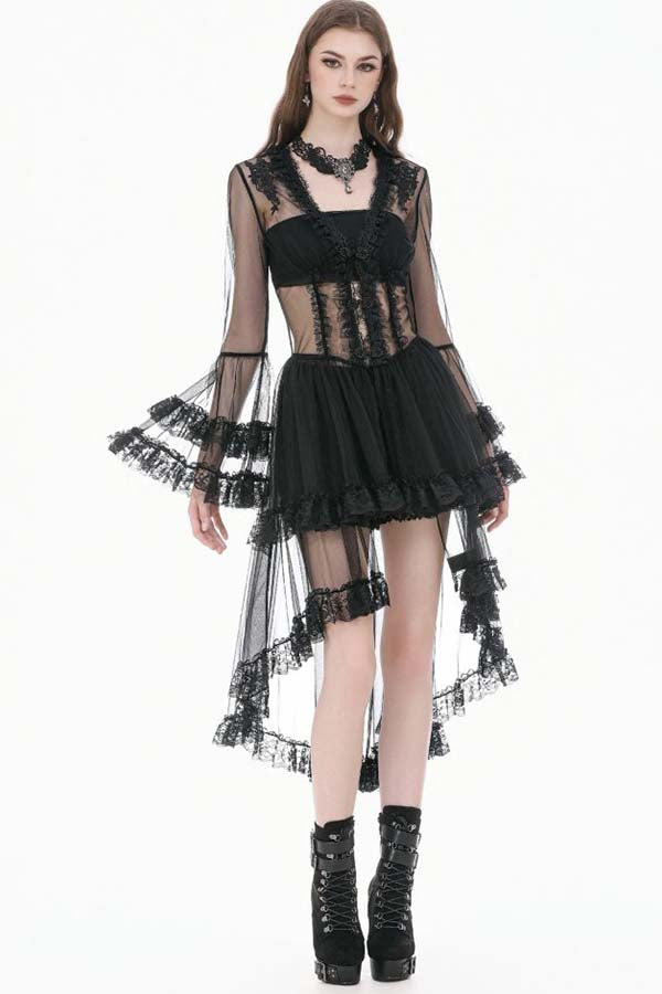 Lace Patchwork Deep-V Flare Sleeve | DRESS