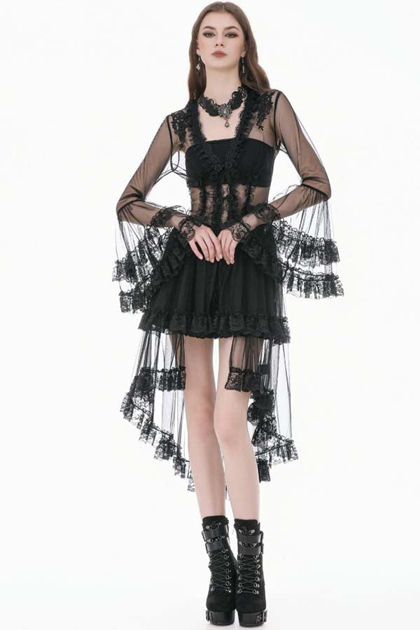 Lace Patchwork Deep-V Flare Sleeve | DRESS