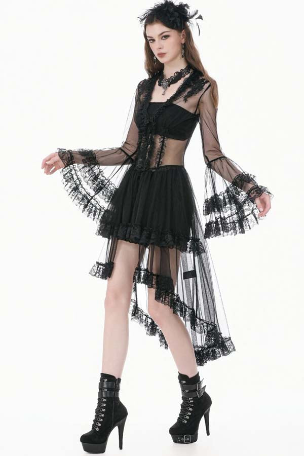 Lace Patchwork Deep-V Flare Sleeve | DRESS