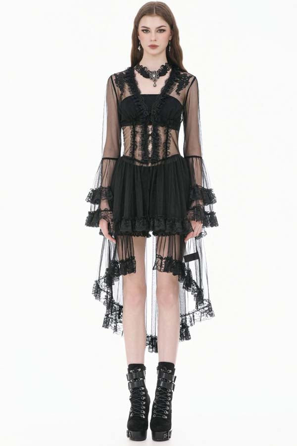 Lace Patchwork Deep-V Flare Sleeve | DRESS