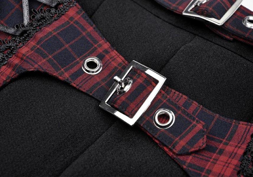 Nimue | SKIRT^ - Beserk - all, all clothing, all ladies clothing, anime skirt, backorder, black, buckles, clickfrenzy15-2023, clothing, dark in love, DIL220811, discountapp, fp, googleshopping, goth, gothic, grunge, ladies clothing, ladies skirt, mini skirt, plaid, punk, R130922, red, sep22, Sept, short skirt, skirt, skirts, street ware, street wear, streetwear, tartan, womens skirt