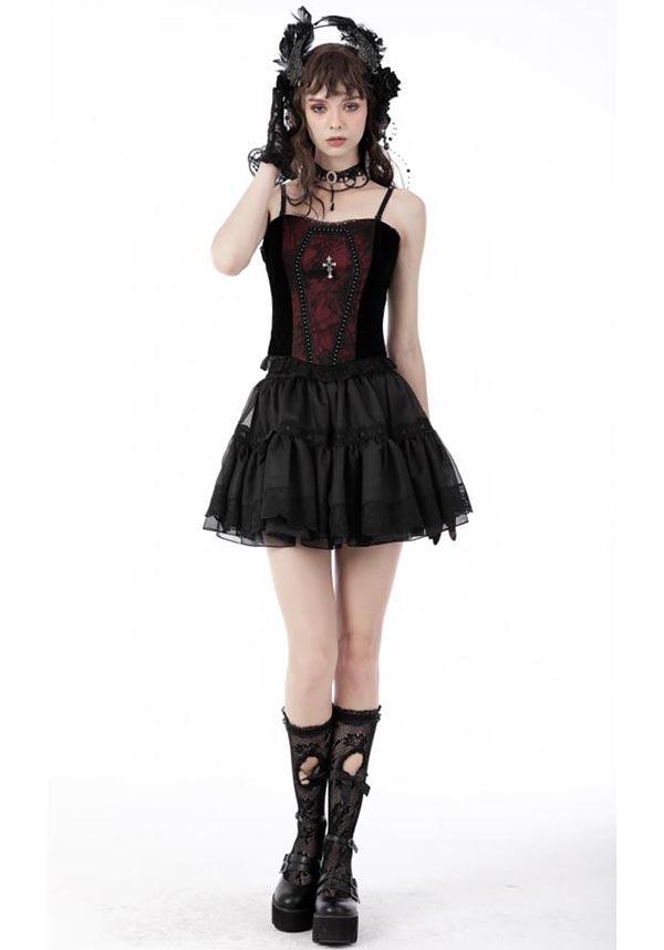 Premonition | TOP - Beserk - all, all clothing, all ladies, all ladies clothing, clickfrenzy15-2023, clothing, corset, cross, dark in love, DIL220811, discountapp, fp, googleshopping, goth, goth shirt, gothic, lace, ladies, ladies clothing, ladies top, ladies tops, R130922, red, red and black, ruffle, sep22, Sept, tees and tops, top, tops, tshirts and tops, women, womens, womens top