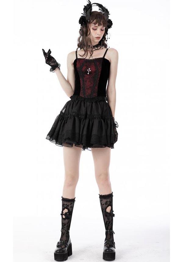 Premonition | TOP - Beserk - all, all clothing, all ladies, all ladies clothing, clickfrenzy15-2023, clothing, corset, cross, dark in love, DIL220811, discountapp, fp, googleshopping, goth, goth shirt, gothic, lace, ladies, ladies clothing, ladies top, ladies tops, R130922, red, red and black, ruffle, sep22, Sept, tees and tops, top, tops, tshirts and tops, women, womens, womens top