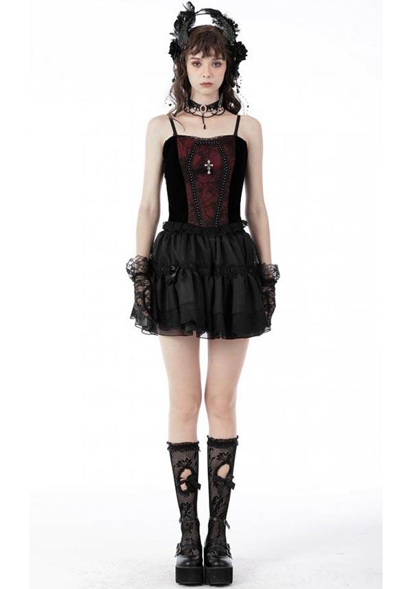 Premonition | TOP - Beserk - all, all clothing, all ladies, all ladies clothing, clickfrenzy15-2023, clothing, corset, cross, dark in love, DIL220811, discountapp, fp, googleshopping, goth, goth shirt, gothic, lace, ladies, ladies clothing, ladies top, ladies tops, R130922, red, red and black, ruffle, sep22, Sept, tees and tops, top, tops, tshirts and tops, women, womens, womens top