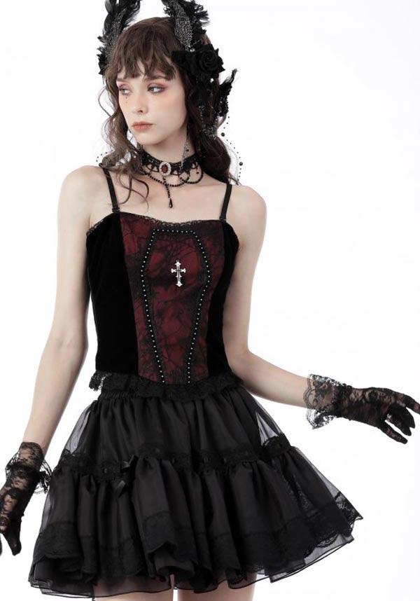 Premonition | TOP - Beserk - all, all clothing, all ladies, all ladies clothing, clickfrenzy15-2023, clothing, corset, cross, dark in love, DIL220811, discountapp, fp, googleshopping, goth, goth shirt, gothic, lace, ladies, ladies clothing, ladies top, ladies tops, R130922, red, red and black, ruffle, sep22, Sept, tees and tops, top, tops, tshirts and tops, women, womens, womens top