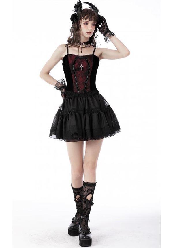 Premonition | TOP - Beserk - all, all clothing, all ladies, all ladies clothing, clickfrenzy15-2023, clothing, corset, cross, dark in love, DIL220811, discountapp, fp, googleshopping, goth, goth shirt, gothic, lace, ladies, ladies clothing, ladies top, ladies tops, R130922, red, red and black, ruffle, sep22, Sept, tees and tops, top, tops, tshirts and tops, women, womens, womens top