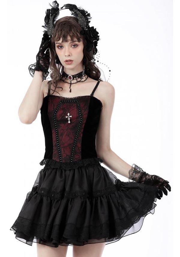Premonition | TOP - Beserk - all, all clothing, all ladies, all ladies clothing, clickfrenzy15-2023, clothing, corset, cross, dark in love, DIL220811, discountapp, fp, googleshopping, goth, goth shirt, gothic, lace, ladies, ladies clothing, ladies top, ladies tops, R130922, red, red and black, ruffle, sep22, Sept, tees and tops, top, tops, tshirts and tops, women, womens, womens top