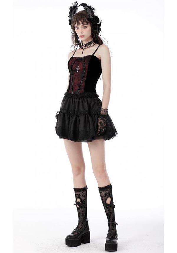 Premonition | TOP - Beserk - all, all clothing, all ladies, all ladies clothing, clickfrenzy15-2023, clothing, corset, cross, dark in love, DIL220811, discountapp, fp, googleshopping, goth, goth shirt, gothic, lace, ladies, ladies clothing, ladies top, ladies tops, R130922, red, red and black, ruffle, sep22, Sept, tees and tops, top, tops, tshirts and tops, women, womens, womens top