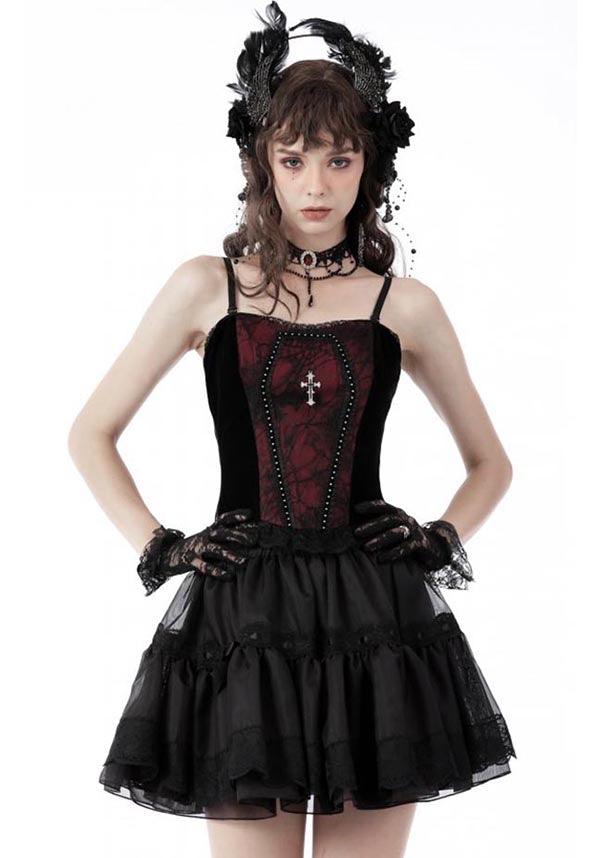 Premonition | TOP - Beserk - all, all clothing, all ladies, all ladies clothing, clickfrenzy15-2023, clothing, corset, cross, dark in love, DIL220811, discountapp, fp, googleshopping, goth, goth shirt, gothic, lace, ladies, ladies clothing, ladies top, ladies tops, R130922, red, red and black, ruffle, sep22, Sept, tees and tops, top, tops, tshirts and tops, women, womens, womens top