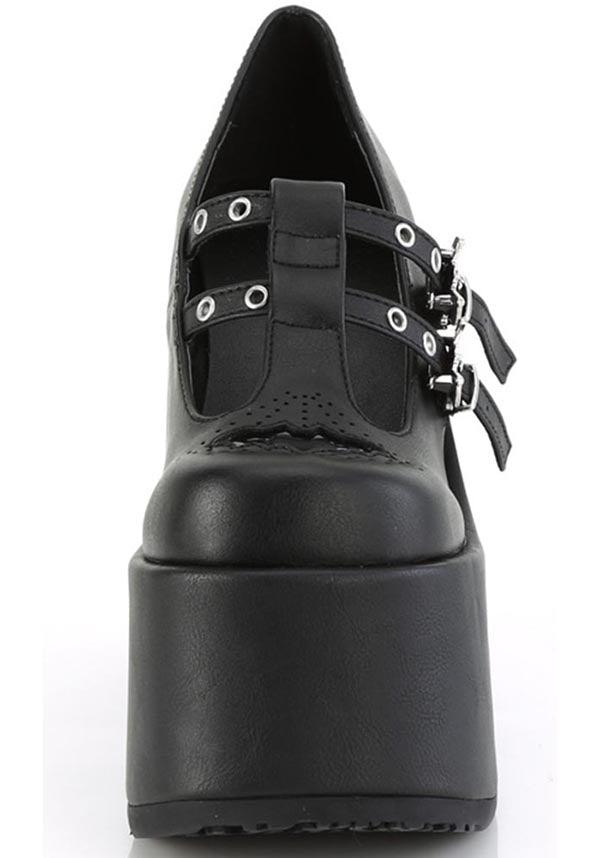 Demonia Shoes CAMEL-55 Black Vegan Leather Platform Heels Buy