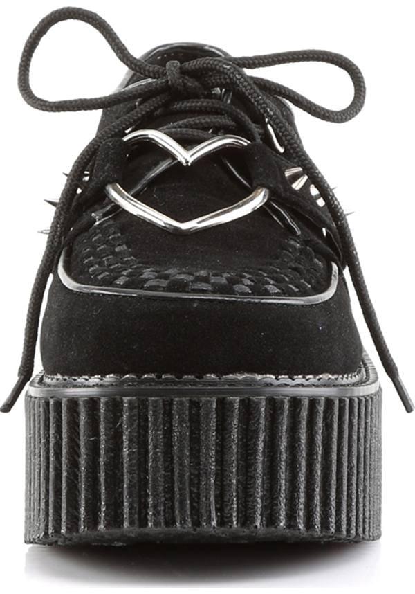 Creepers Demonia Shoes With Hearts CREEPER-206 [Black Suede