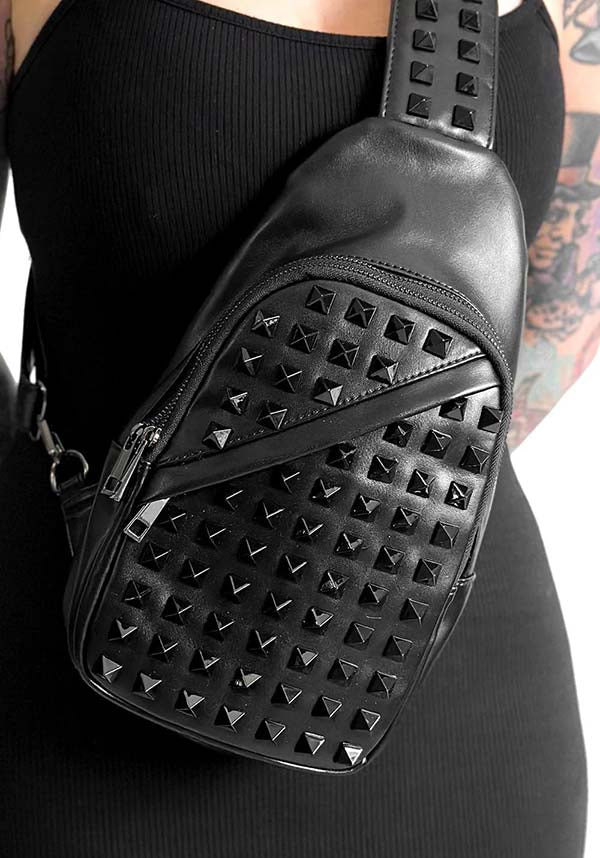 Black On Black Studded | SLING BAG