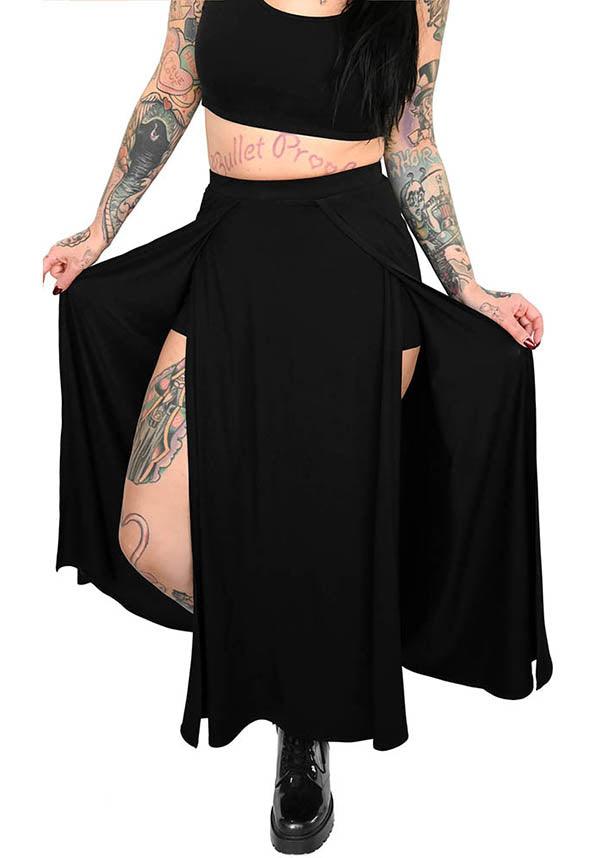 Darla | MAXI SKIRT - Beserk - all, all clothing, all ladies clothing, black, clickfrenzy15-2023, clothing, discountapp, exclusive, FB90620, feb22, fox blood, fp, goth, goth summer, goth summer clothing, gothic, labelexclusive, ladies clothing, ladies skirt, long skirt, maxi skirt, plus size, R150222, skirt, skirts, split, summer, summer clothing, summer goth, womens skirt