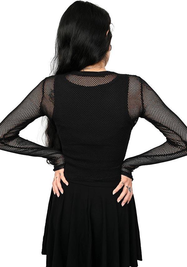 Fishnet | LONG SLEEVE CROP TOP - Beserk - all, all clothing, all ladies clothing, black, clickfrenzy15-2023, clothing, discountapp, exclusive, FB109869, fishnet, fox blood, fp, girls top, goth, gothic, jun22, labelexclusive, ladies clothing, ladies top, long sleeve top, mesh, R150622, sheer, tees and tops, top, tops, tshirts and tops, winter, winter clothing, winter wear, womens top