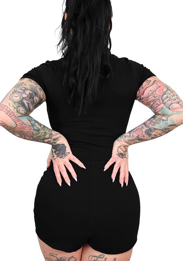 Jamie Lee Zip Up | ROMPER - Beserk - all, all clothing, all ladies clothing, black, clickfrenzy15-2023, clothing, discountapp, edgy, exclusive, FB131935, foxblood, fp, googleshopping, goth, goth summer, goth summer clothing, gothic, labelexclusive, ladies clothing, ladies pants, ladies pants + shorts, ladies pants and shorts, long pants, nov22, one piece, pants, playsuit, plus size, pocket, pockets, R231122, romper, shorts, summer, summer clothing, summer goth, womens pants, zip