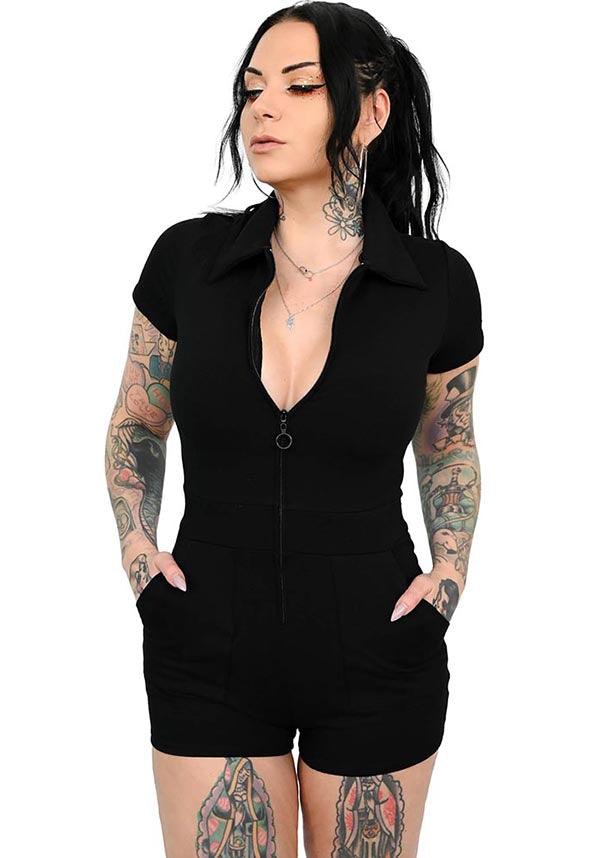 Jamie Lee Zip Up | ROMPER - Beserk - all, all clothing, all ladies clothing, black, clickfrenzy15-2023, clothing, discountapp, edgy, exclusive, FB131935, foxblood, fp, googleshopping, goth, goth summer, goth summer clothing, gothic, labelexclusive, ladies clothing, ladies pants, ladies pants + shorts, ladies pants and shorts, long pants, nov22, one piece, pants, playsuit, plus size, pocket, pockets, R231122, romper, shorts, summer, summer clothing, summer goth, womens pants, zip