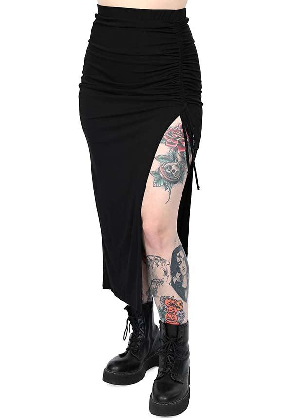 Maya | ADJUSTABLE SKIRT - Beserk - adjustable, all, all clothing, all ladies, all ladies clothing, apr23, black, clothing, discountapp, exclusive, FB151931, festival, fox blood, foxblood, fp, googleshopping, goth, goth summer, goth summer clothing, gothic, high split, labelexclusive, ladies, ladies clothing, ladies skirt, long skirt, maxi, maxi skirt, midi, midi skirt, plus, plus size, R300423, ruched, skirt, skirts, split, summer, summer goth, womens skirt