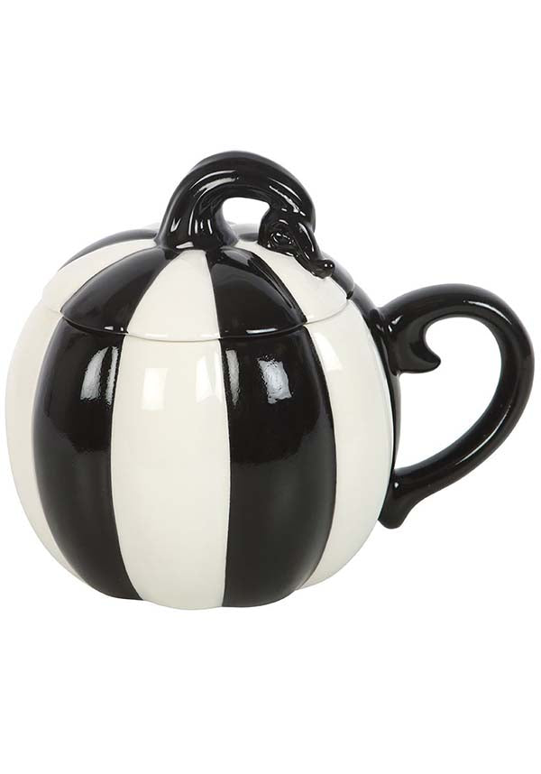 Black and White Striped Pumpkin | MUG WITH LID