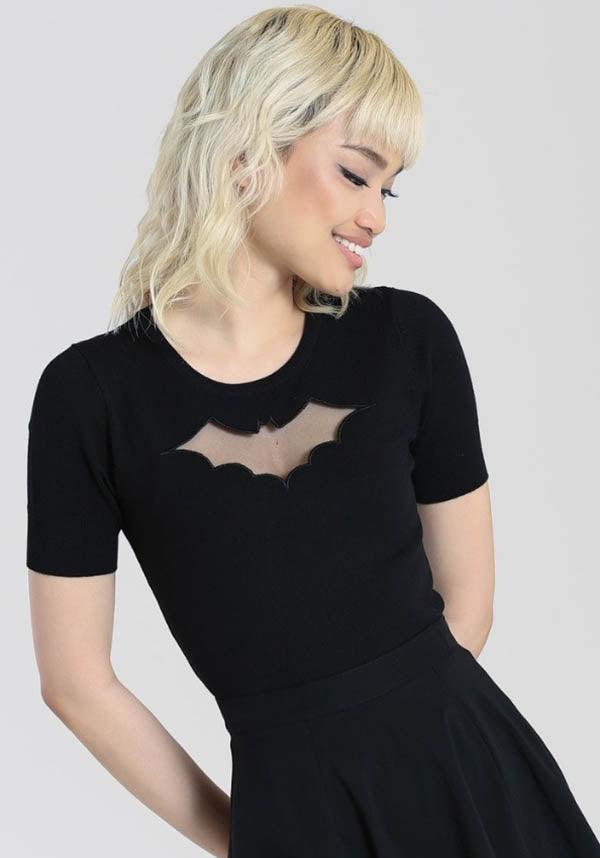 Bat | KNIT TOP - Beserk - all, all clothing, all ladies, all ladies clothing, bat, black, clickfrenzy15-2023, clothing, costume, discountapp, edgy, fp, girls top, goth, gothic, halloween clothing, hell bunny, ladies, ladies clothing, ladies shirt, ladies top, may21, mesh, plus size, popsoda, R080521, tees and tops, top, tops, tshirts and tops, women, womens shirt, womens top