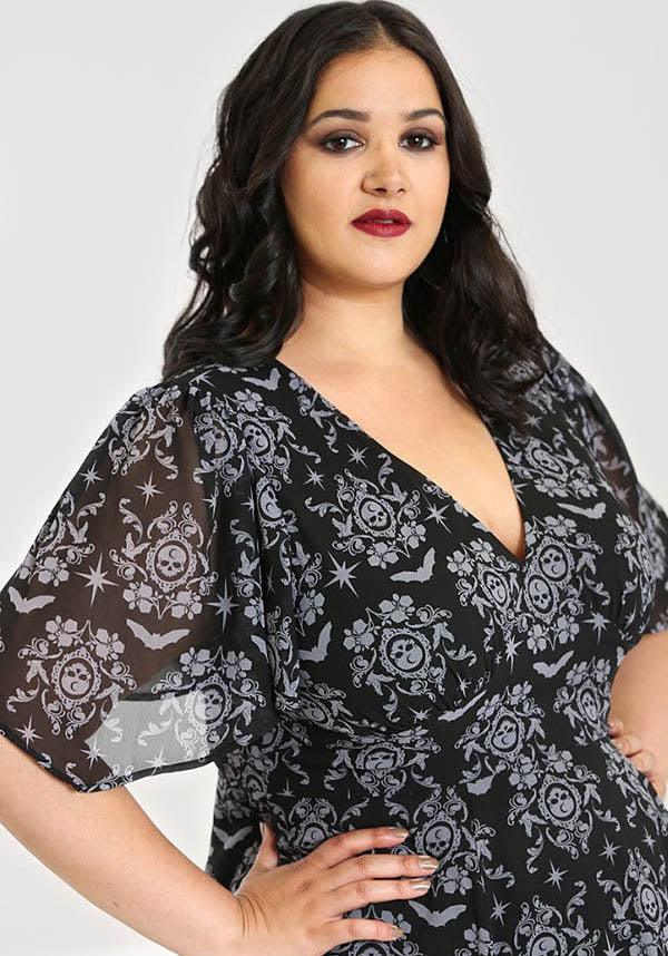 Lost Whispers | DRESS - Beserk - all, all clothing, all ladies, all ladies clothing, asymmetric, asymmetrical, black, christmas clothing, clickfrenzy15-2023, clothing, discountapp, dress, dressapril25, dresses, edgy, emo, fishtail, flowing, flowy, fp, girls dress, girls dresses, goth, gothic, HB14000000959, hell bunny, knee length dress, ladies, ladies clothing, ladies dress, ladies dresses, mullet, oct21, R121021, short sleeved dress, skull, womens dress, womens dresses