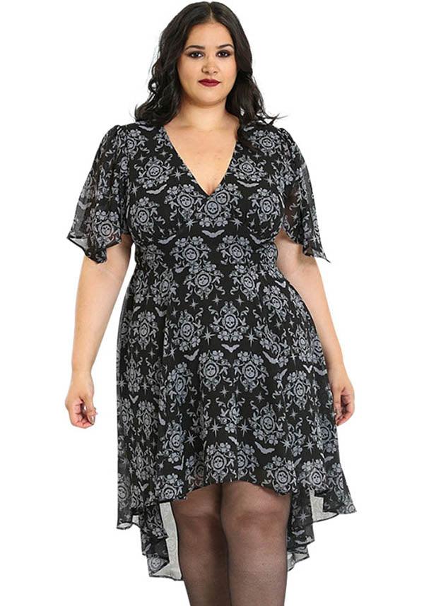 Lost Whispers | DRESS - Beserk - all, all clothing, all ladies, all ladies clothing, asymmetric, asymmetrical, black, christmas clothing, clickfrenzy15-2023, clothing, discountapp, dress, dressapril25, dresses, edgy, emo, fishtail, flowing, flowy, fp, girls dress, girls dresses, goth, gothic, HB14000000959, hell bunny, knee length dress, ladies, ladies clothing, ladies dress, ladies dresses, mullet, oct21, R121021, short sleeved dress, skull, womens dress, womens dresses