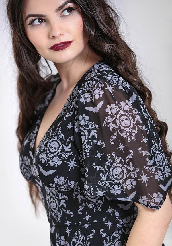 Lost Whispers | DRESS - Beserk - all, all clothing, all ladies, all ladies clothing, asymmetric, asymmetrical, black, christmas clothing, clickfrenzy15-2023, clothing, discountapp, dress, dressapril25, dresses, edgy, emo, fishtail, flowing, flowy, fp, girls dress, girls dresses, goth, gothic, HB14000000959, hell bunny, knee length dress, ladies, ladies clothing, ladies dress, ladies dresses, mullet, oct21, R121021, short sleeved dress, skull, womens dress, womens dresses