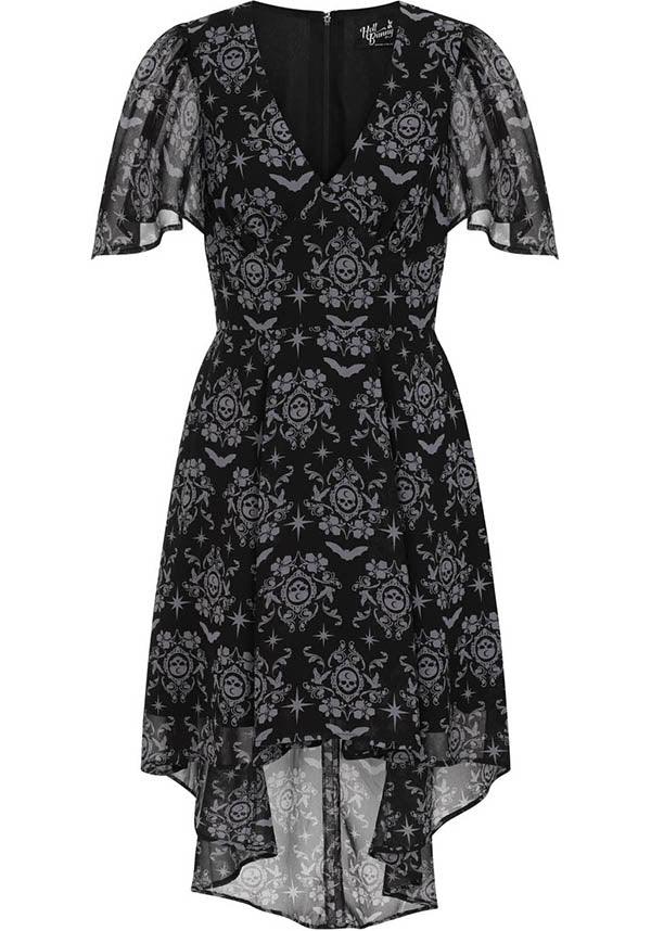 Lost Whispers | DRESS - Beserk - all, all clothing, all ladies, all ladies clothing, asymmetric, asymmetrical, black, christmas clothing, clickfrenzy15-2023, clothing, discountapp, dress, dressapril25, dresses, edgy, emo, fishtail, flowing, flowy, fp, girls dress, girls dresses, goth, gothic, HB14000000959, hell bunny, knee length dress, ladies, ladies clothing, ladies dress, ladies dresses, mullet, oct21, R121021, short sleeved dress, skull, womens dress, womens dresses