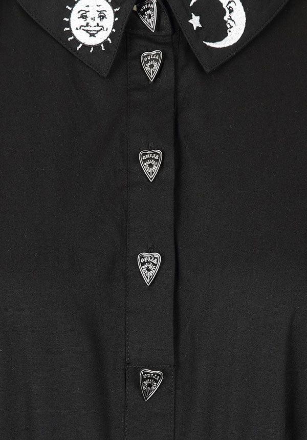 Samara | DRESS - Beserk - all, all clothing, all ladies, all ladies clothing, aug20, black, black and white, clickfrenzy15-2023, clothing, collared dress, discountapp, dress, dressapril25, dresses, edgy, emo, fp, goth, gothic, halloween, halloween clothing, hell-bunny, ladies, ladies clothing, ladies dress, ladies dresses, moon, office clothing, ouija, planchette, plus size, popsoda, shirt dress, short sleeved dress, skater dress, sun, witch, witches, witchy, women, womens dress, womens dresses