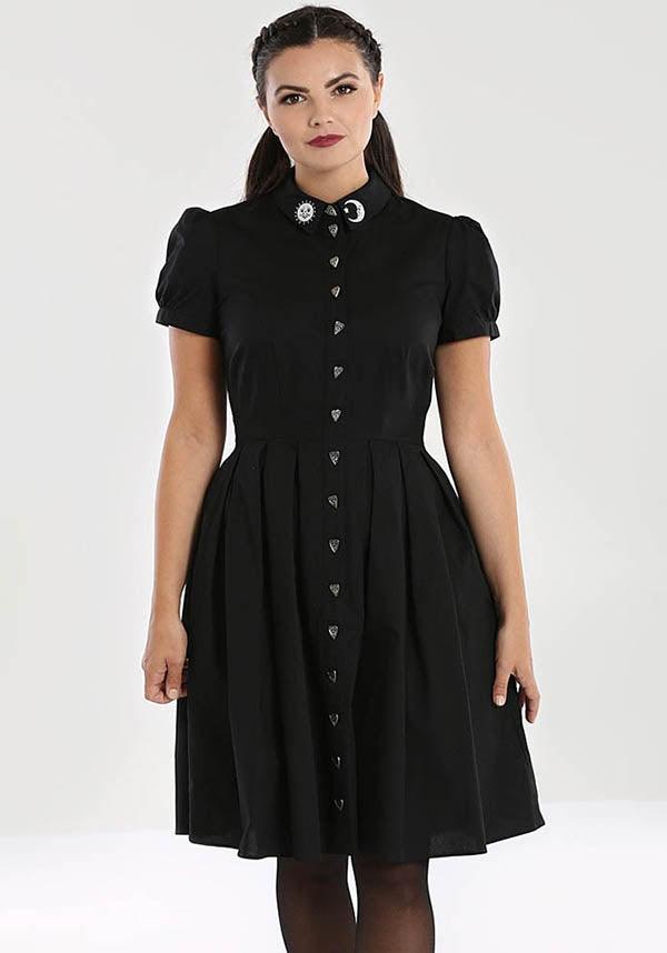 Samara | DRESS - Beserk - all, all clothing, all ladies, all ladies clothing, aug20, black, black and white, clickfrenzy15-2023, clothing, collared dress, discountapp, dress, dressapril25, dresses, edgy, emo, fp, goth, gothic, halloween, halloween clothing, hell-bunny, ladies, ladies clothing, ladies dress, ladies dresses, moon, office clothing, ouija, planchette, plus size, popsoda, shirt dress, short sleeved dress, skater dress, sun, witch, witches, witchy, women, womens dress, womens dresses