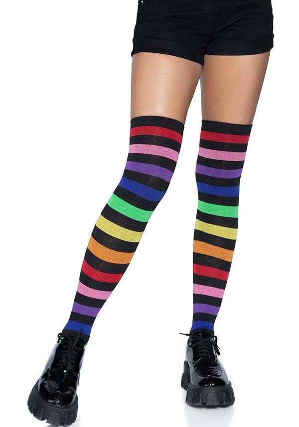 Aurora Rainbow | THIGH HIGH SOCKS - Beserk - all, all clothing, all ladies clothing, clickfrenzy15-2023, clothing, colorful, colourful, cpgstinc, discountapp, festival, fp, gifts socks, googleshopping, high socks, hosiery and socks, ladies clothing, ladies socks, long socks, multicolour, R060922, rainbow, rave, repriced260523, sep22, Sept, socks, stripe, striped, stripes, stripey, thigh high, tomfoolery, TOMIN320547, winter, winter clothing, winter wear