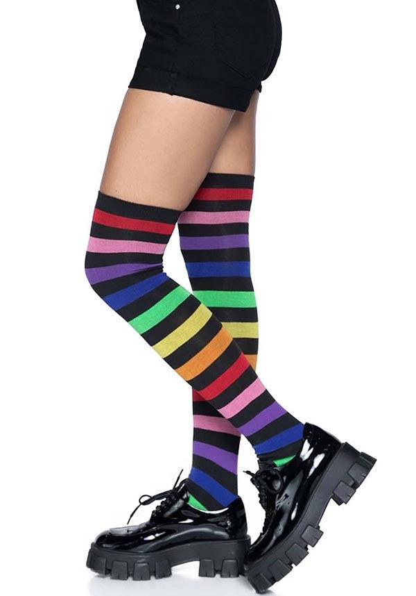 Aurora Rainbow | THIGH HIGH SOCKS - Beserk - all, all clothing, all ladies clothing, clickfrenzy15-2023, clothing, colorful, colourful, cpgstinc, discountapp, festival, fp, gifts socks, googleshopping, high socks, hosiery and socks, ladies clothing, ladies socks, long socks, multicolour, R060922, rainbow, rave, repriced260523, sep22, Sept, socks, stripe, striped, stripes, stripey, thigh high, tomfoolery, TOMIN320547, winter, winter clothing, winter wear